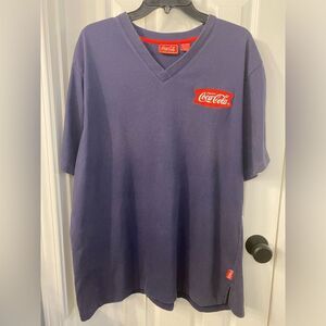 Coca Cola Navy V Neck Embroidered Logo Short Sleeve T-Shirt - 18/20W
